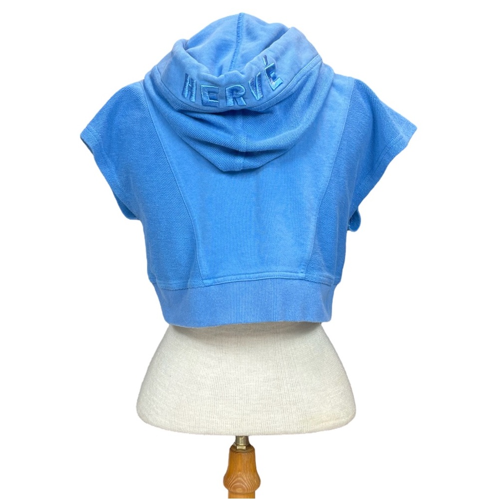 Hervé by Hervé Léger Cropped Paneled Hooded Sweatshirt in Blue Size Small - Picture 9 of 16